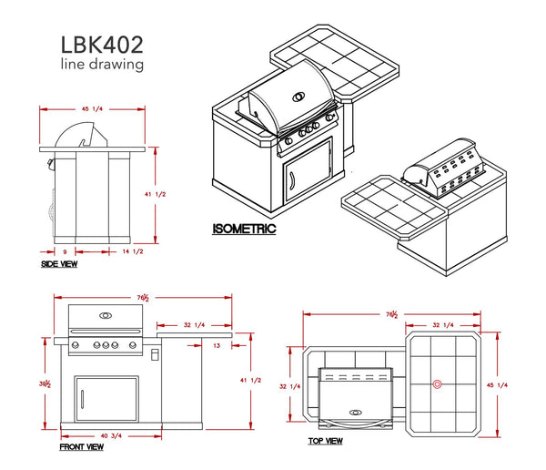 6 ft. LShaped BBQ Island with P4 Grill and Side Table by Cal Flame