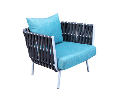 Gray/Blue LeisureMod Spencer Modern Outdoor Rope Club Chair With Cushions