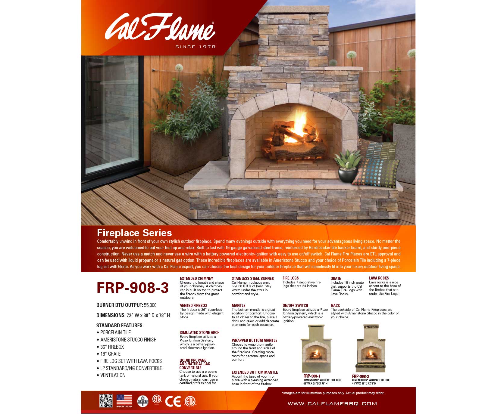 Outdoor Fireplace 73 in. Propane/Natural Gas by Cal Flame FRP908-3 ...