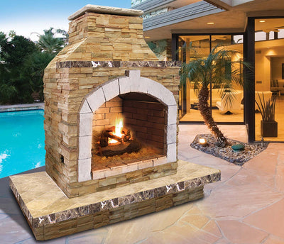 Cal Flame FRP-909-3 Outdoor Fireplace Propane Gas Hearth Cultured Stone