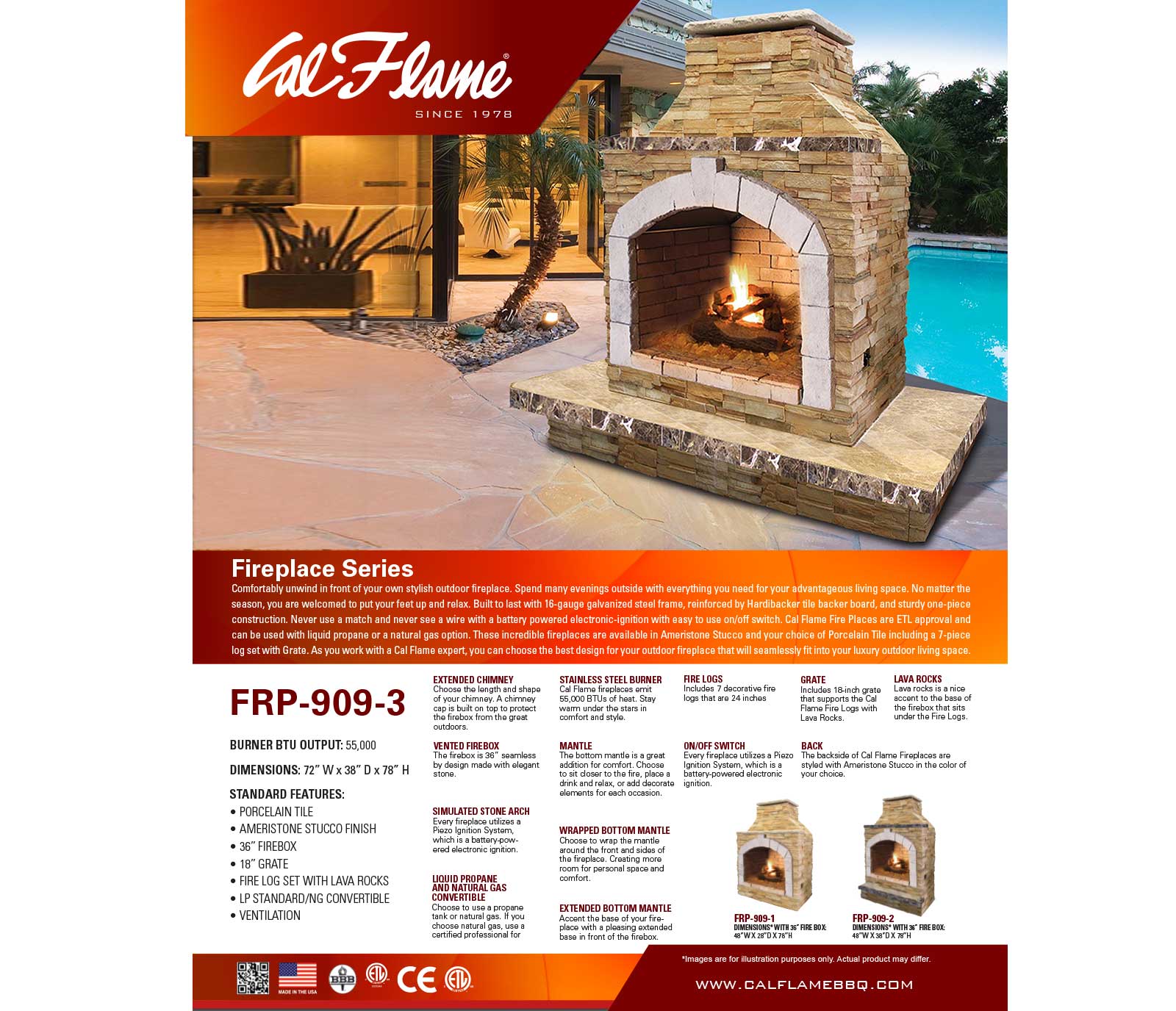 Outdoor Fireplace 73 in. Propane/Natural Gas by Cal Flame FRP909-3 ...