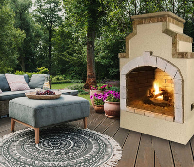 Cal Flame FRP-910-1 Outdoor Fireplace Propane Gas Hearth Scene 2