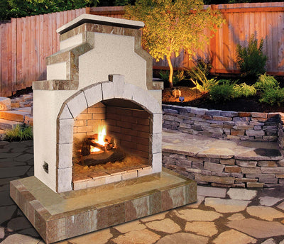 Cal Flame FRP-910-3 Outdoor Fireplace Propane Gas Hearth Stucco Scene