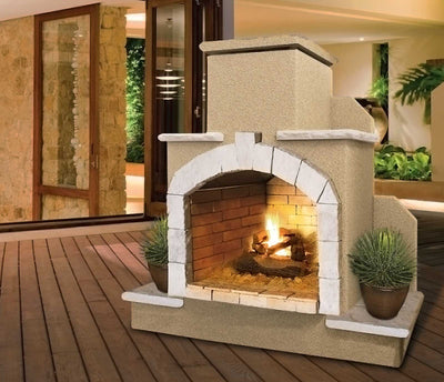 Cal Flame FRP-915 Outdoor Fireplace Propane Gas Hearth Stucco 2