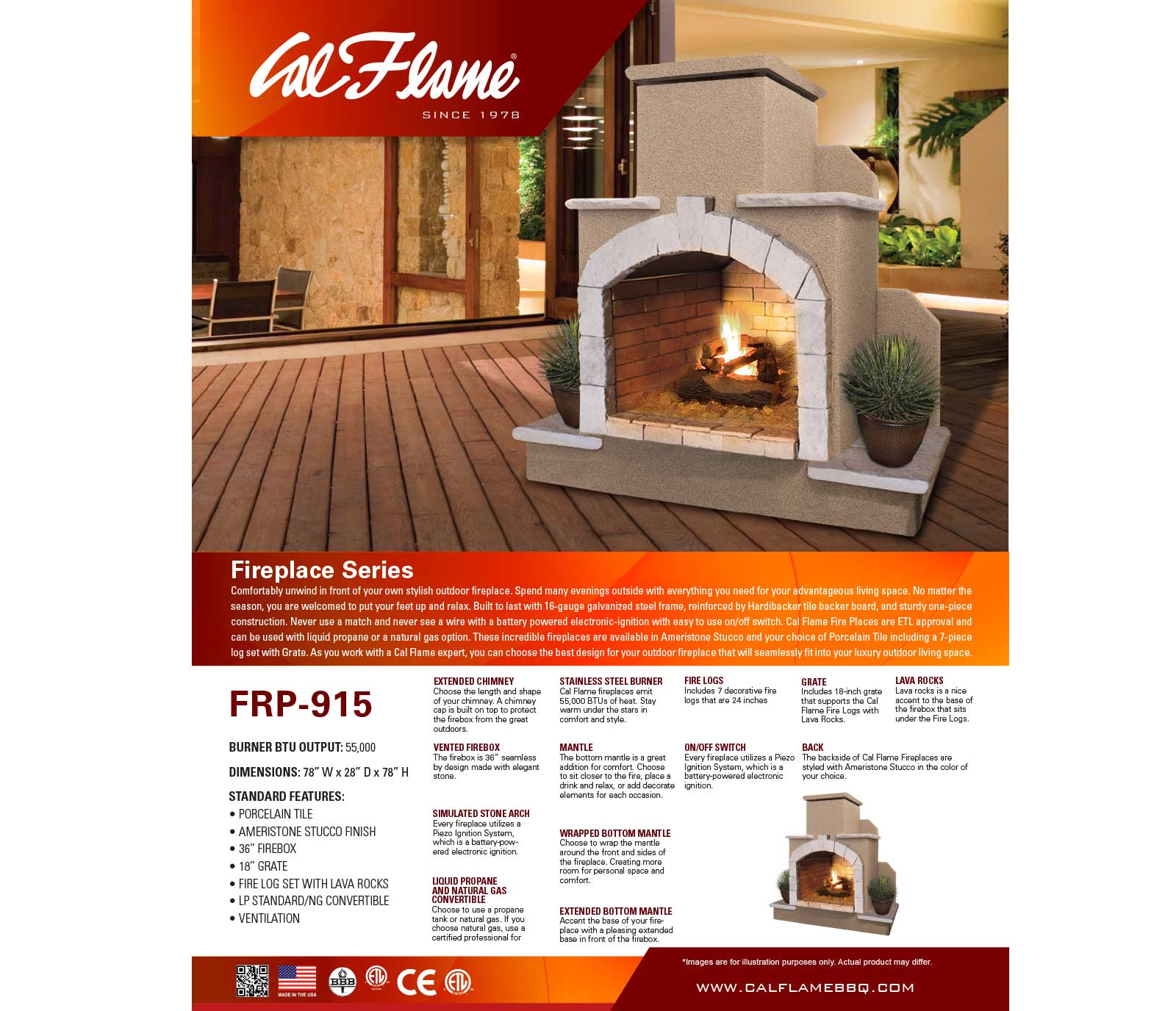 Outdoor Fireplace 78 in. Propane/Natural Gas by Cal Flame FRP915 ...