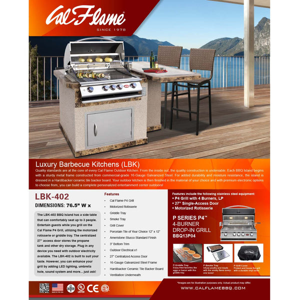 6 ft. L-Shaped BBQ Island with P4 Grill and Side Table by Cal Flame ...