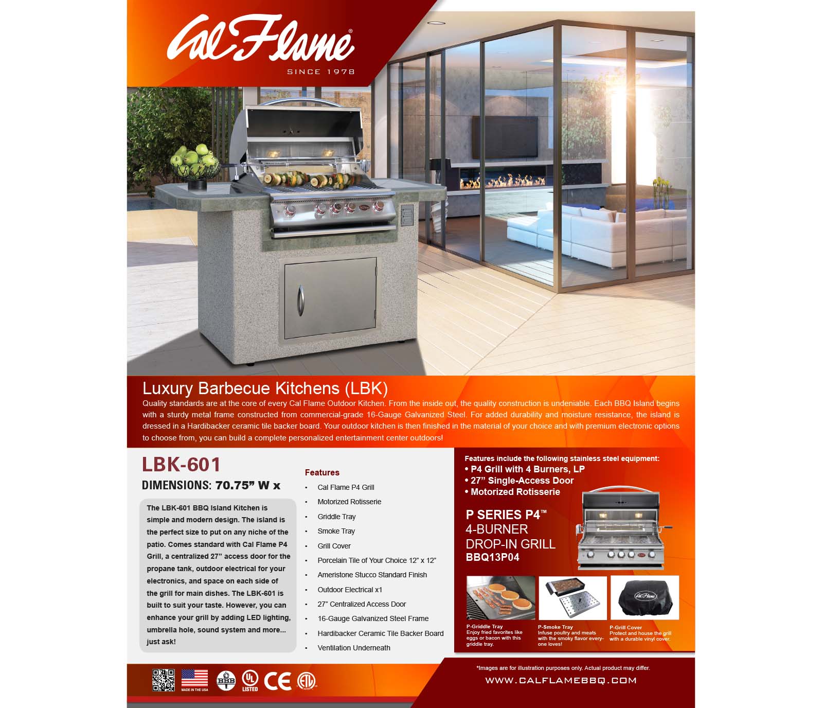 6 ft. BBQ Island with P4 Grill and Stainless Steel Storage by Cal Flam