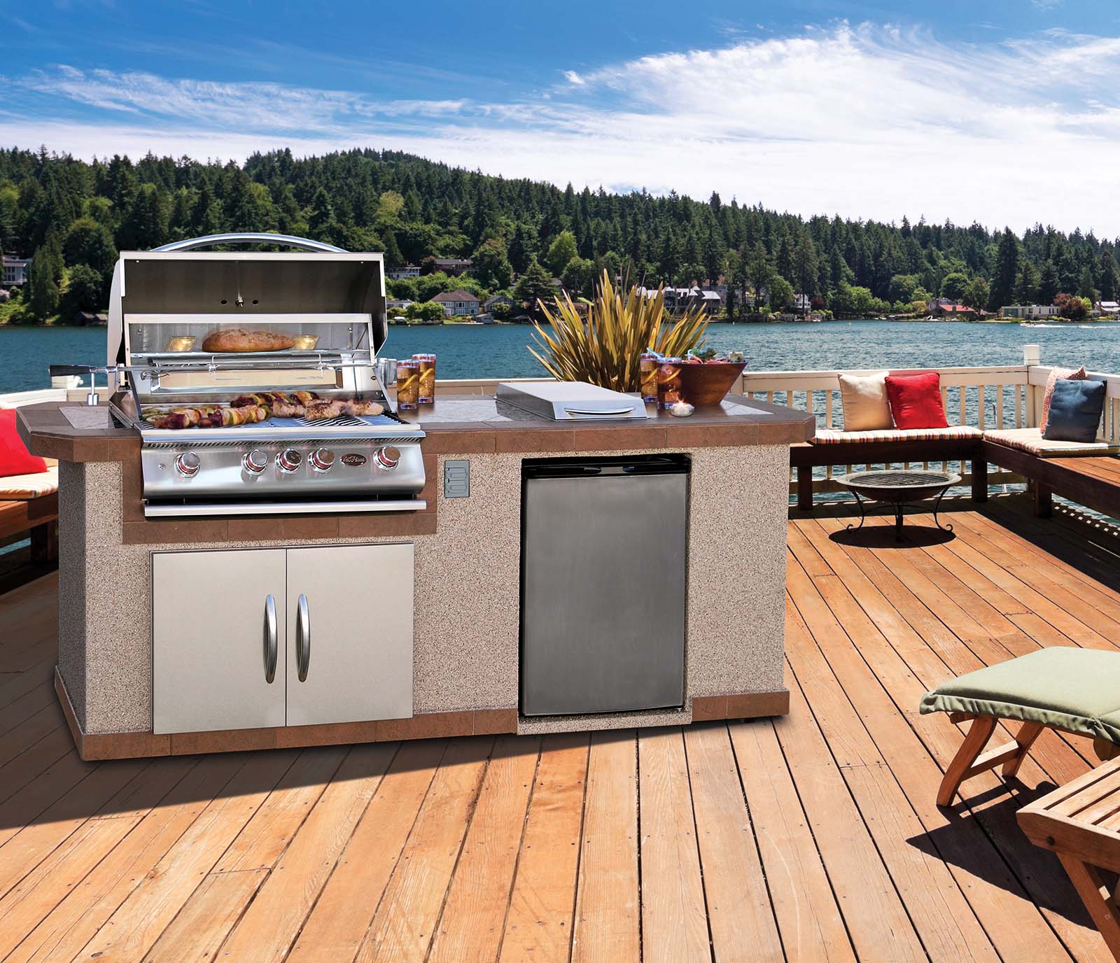 BBQ Island with P4 Grill and Refrigerator by Cal Flame