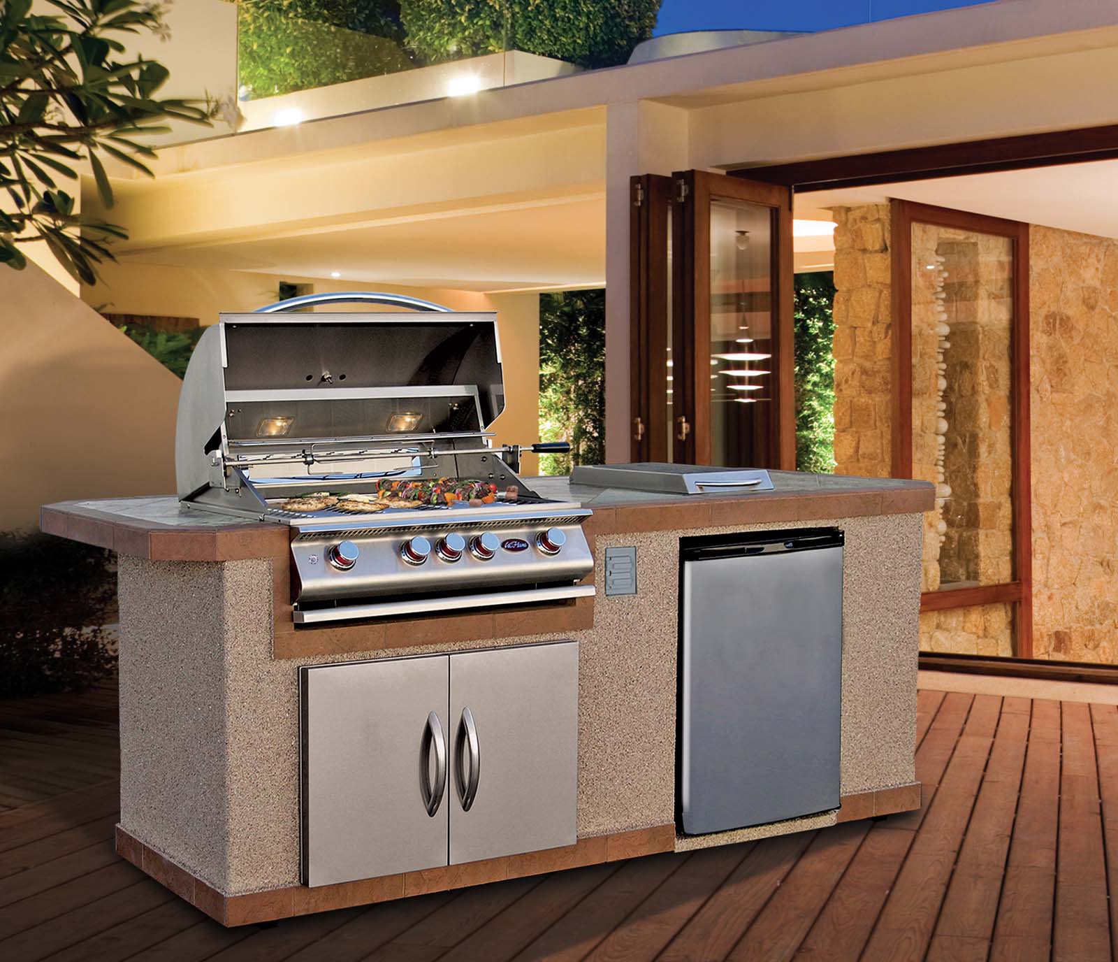 Electric Grill Island with Refrigeration - Stacked Stone