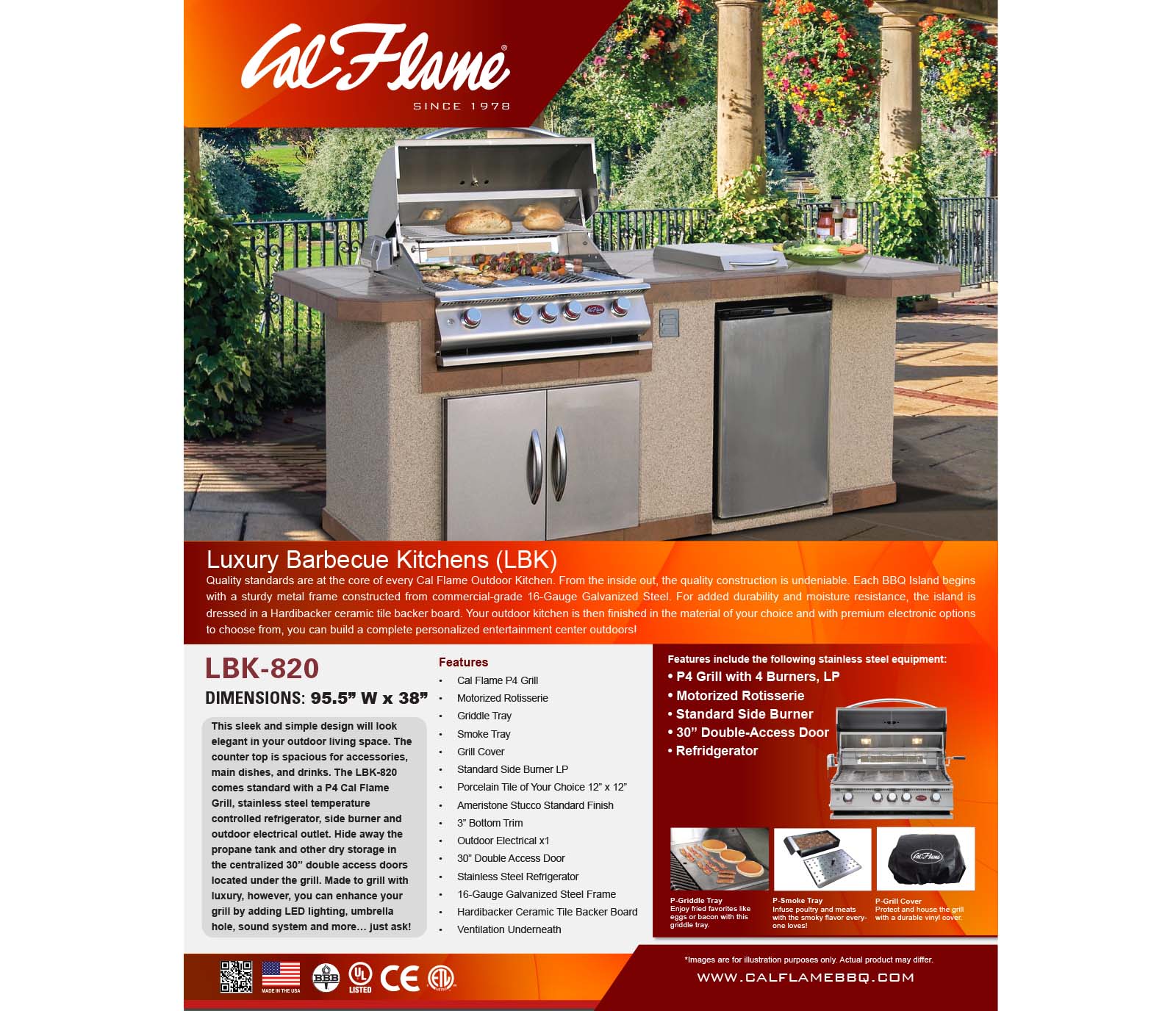 Container Kitchen Calfire 8 ft. L-Shaped BBQ Island with P4 Grill and Refrigerator by Cal Flame ...