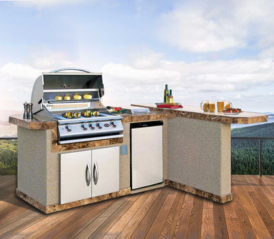 Cal Flame LBK830 Outdoor Kitchen BBQ Island P4 with Refrigerator and Grill