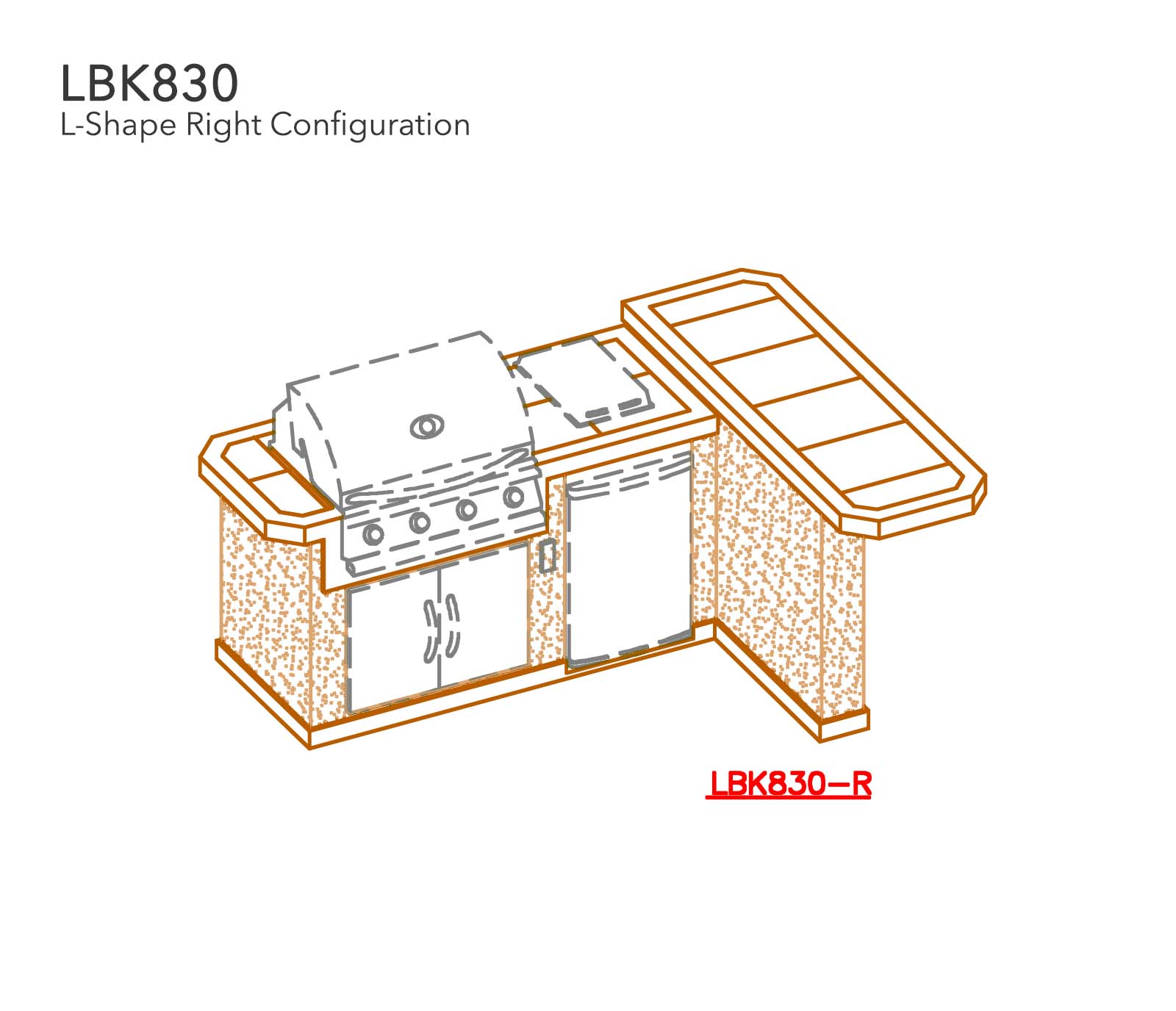 8 ft. L-Shaped BBQ Island with P4 Grill and Refrigerator by Cal Flame -  LBK820 (Customizable Outdoor Kitchen)