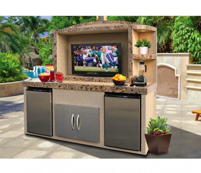 Paradise Outdoor Entertainment Center - Stucco and Tile Serving Bar with Refrigerators by Cal Flame