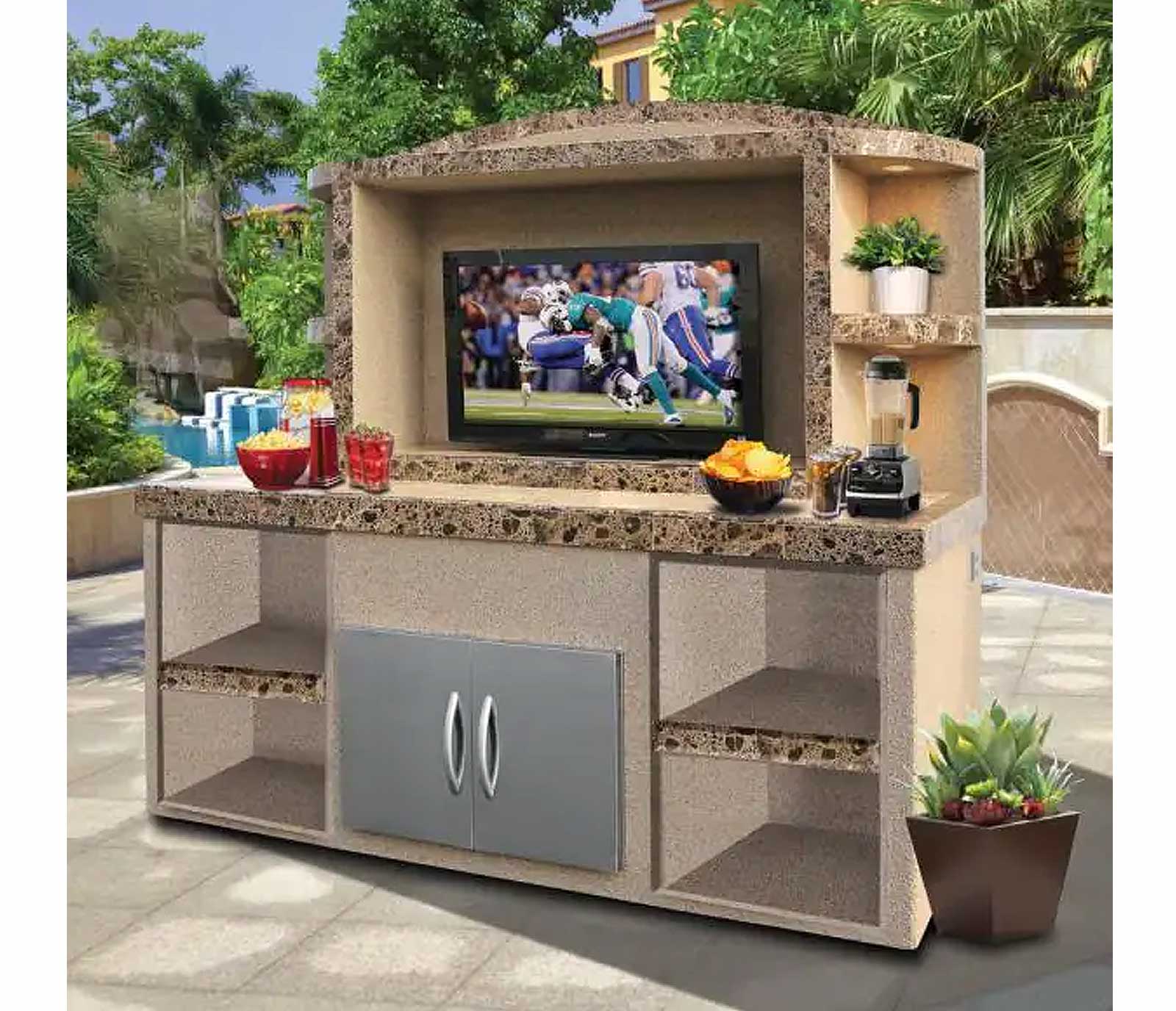 Cal Flame Crystal Outdoor Entertainment Center Serving Bar