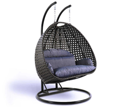 Charcoal-Blue LeisureMod Modern Charcoal Wicker Hanging 2 person Egg Swing Chair