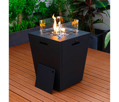 Black LeisureMod Chelsea Aluminum Patio Modern Propane Fire Pit Side Table