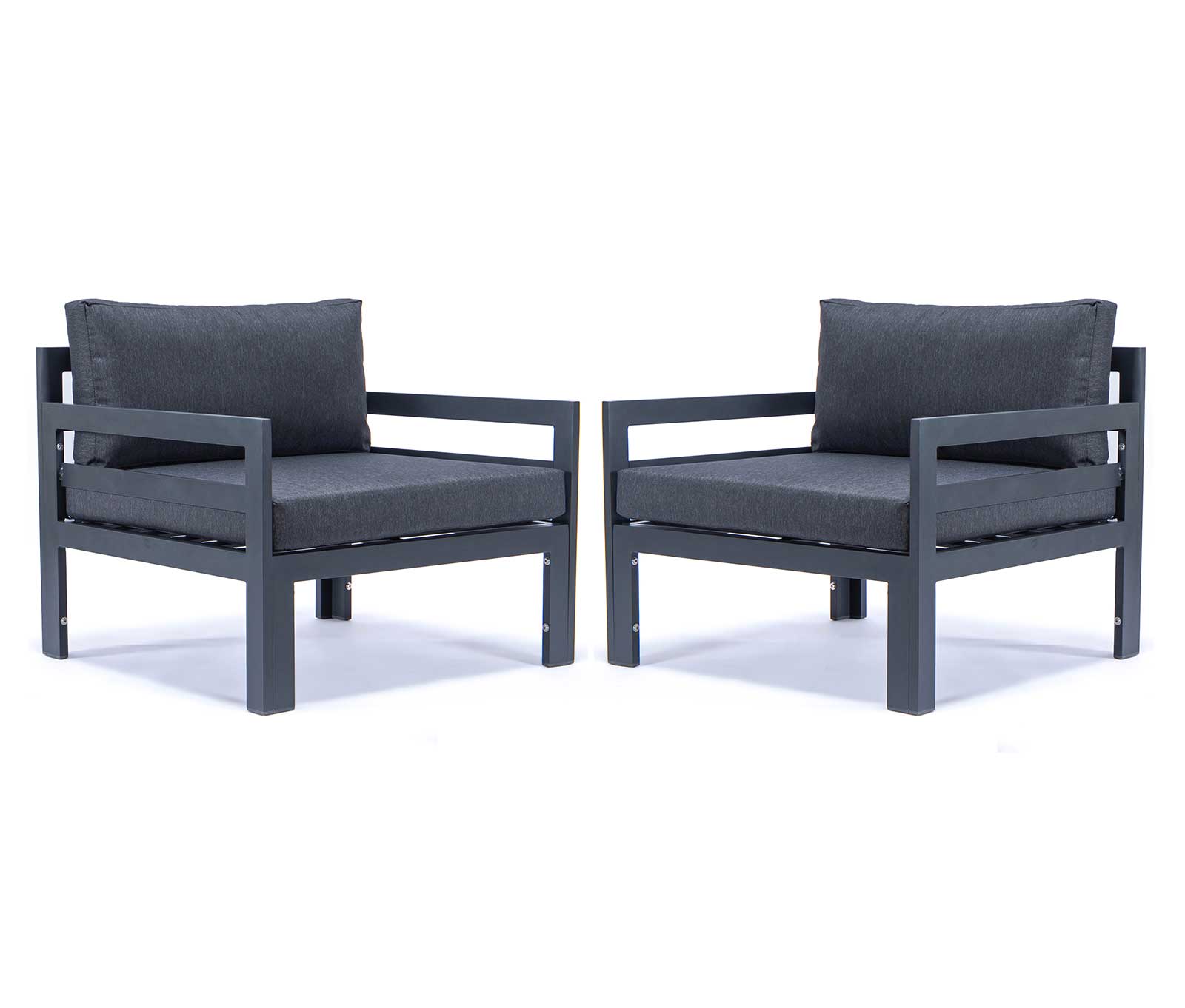 LeisureMod Chelsea Outdoor Patio Black Aluminum Armchairs With Cushions Set Of 2