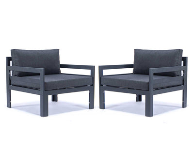 Black LeisureMod Chelsea Outdoor Patio Black Aluminum Armchairs With Cushions Set Of 2 
