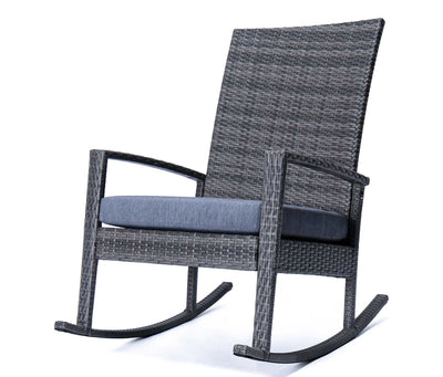 Charcoal-Blue LeisureMod Duval Outdoor Wicker Rocking Chairs With Cushion