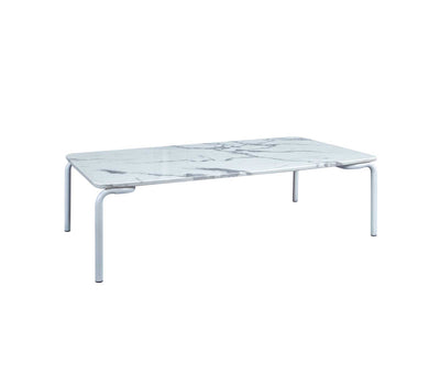 White LeisureMod Spencer Modern Outdoor Patio Marble Top 49" Coffee Table