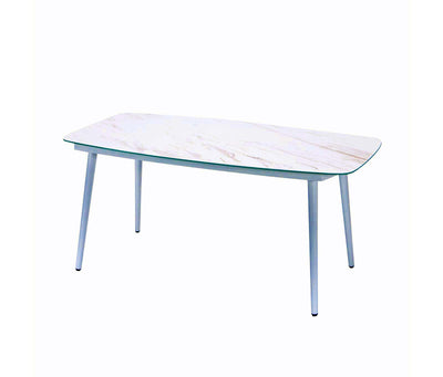 White LeisureMod Spencer Modern Outdoor Patio Marble Top 63" Dining Table
