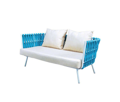 Blue/Beige LeisureMod Spencer Modern Outdoor Rope Loveseat With Cushions