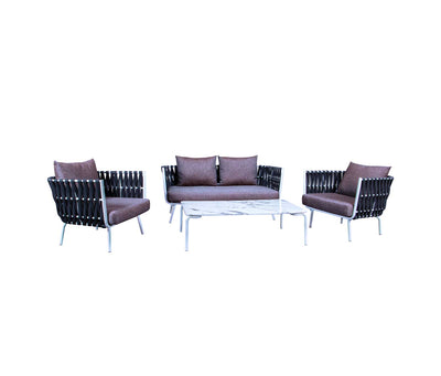 Black LeisureMod Spencer Rope 4 Piece Outdoor Conversation Set