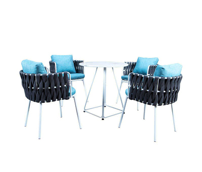 Gray/Blue LeisureMod Spencer Rope 5 Piece Outdoor Bistro Patio Set