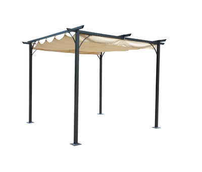 Retractable Roman Shade Pergola Canopy - Champagne