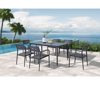 Bali 7-Piece Contemporary Outdoor Patio Dining Set - Slate Grey